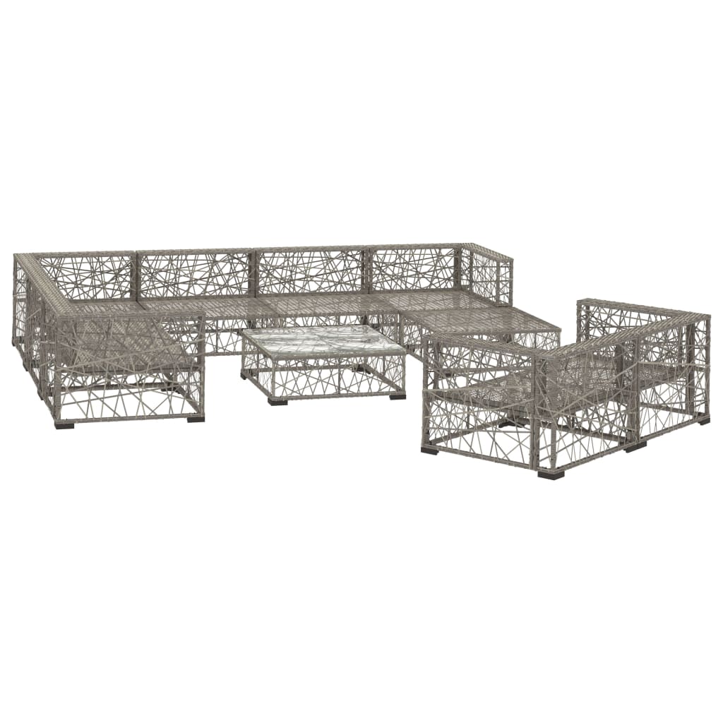 Set Divani da Giardino 10 pz con Cuscini in Polyrattan Grigio | homemem39