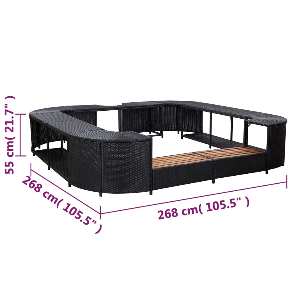Bordo per Vasca da Spa Quadrato Nero 268x268x55 cm Polyrattan | homemem39
