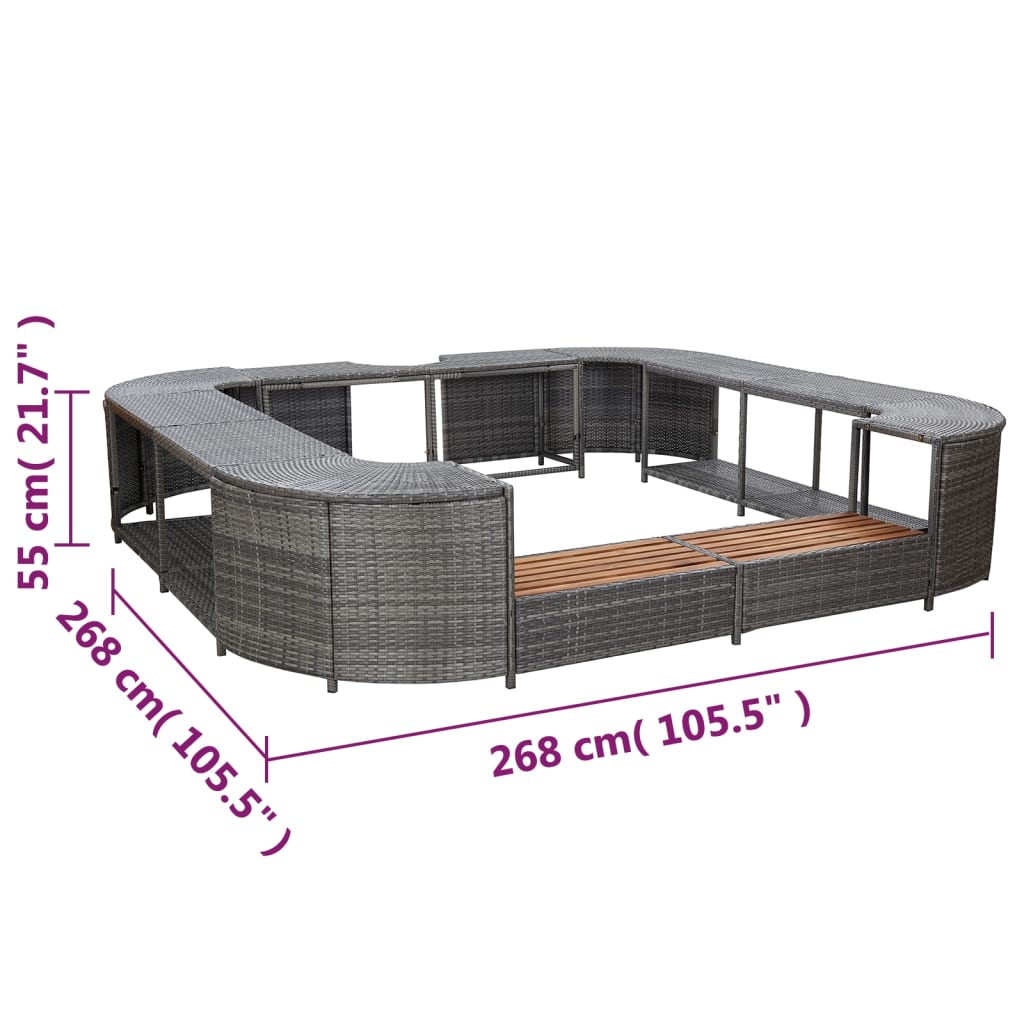 Bordo Spa Quadrato Grigio 268 x 268 x 55 cm in Polyrattan - homemem39