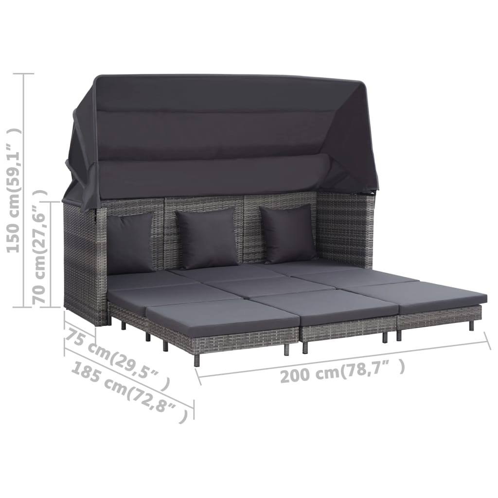 Divano Letto a 3 Posti Estendibile con Tetto Polyrattan Grigio | homemem39