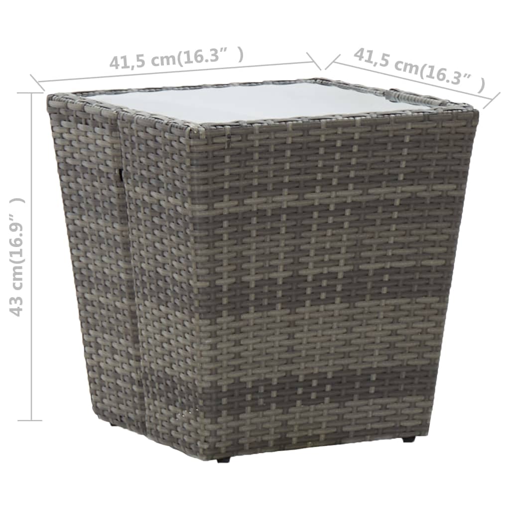 Tavolino Grigio 41,5x41,5x43 cm in Polyrattan e Vetro Temperato | homemem39
