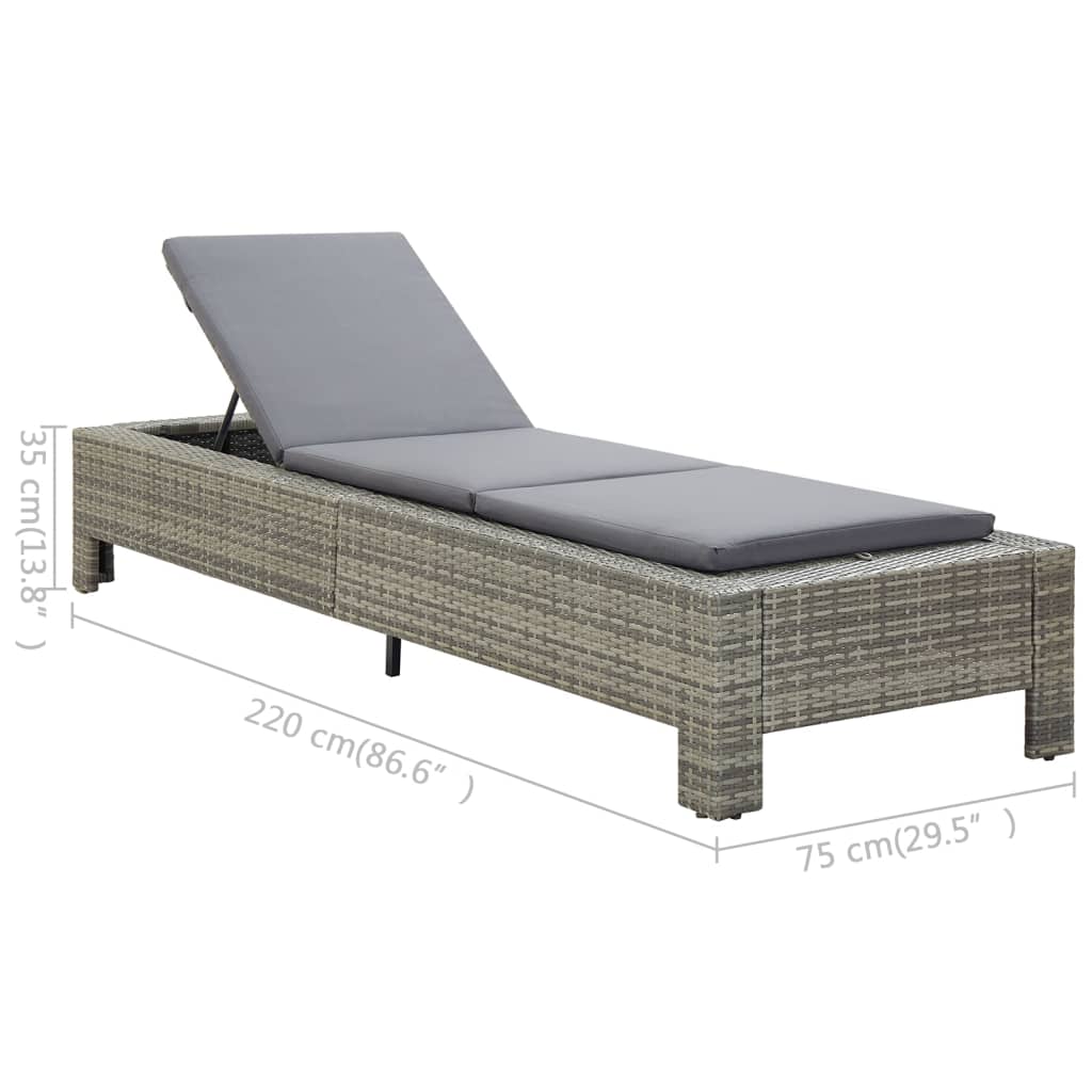 Lettino Prendisole con Cuscino in Polyrattan Grigio | homemem39