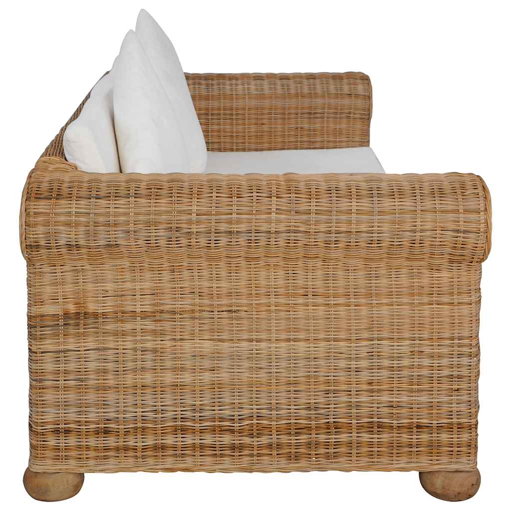 Set di Divani 3 pz con Cuscini in Rattan Naturale
