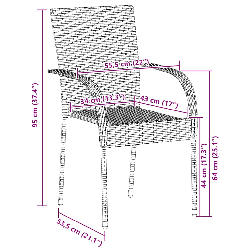 Sedie da Esterno Impilabili 2 pz Grigie in Polyrattan | homemem39