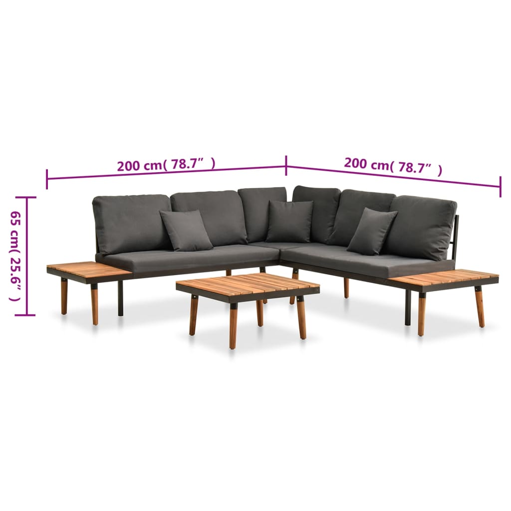 Set Divani da Giardino 4 pz con Cuscini in Massello di Acacia | homemem39