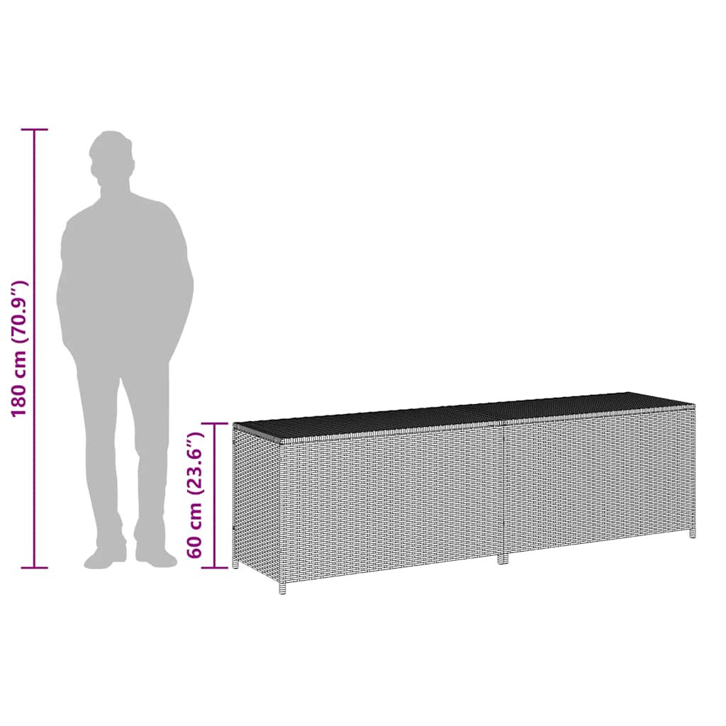 Baule da Giardino in Polyrattan 200x50x60 cm Grigio | homemem39