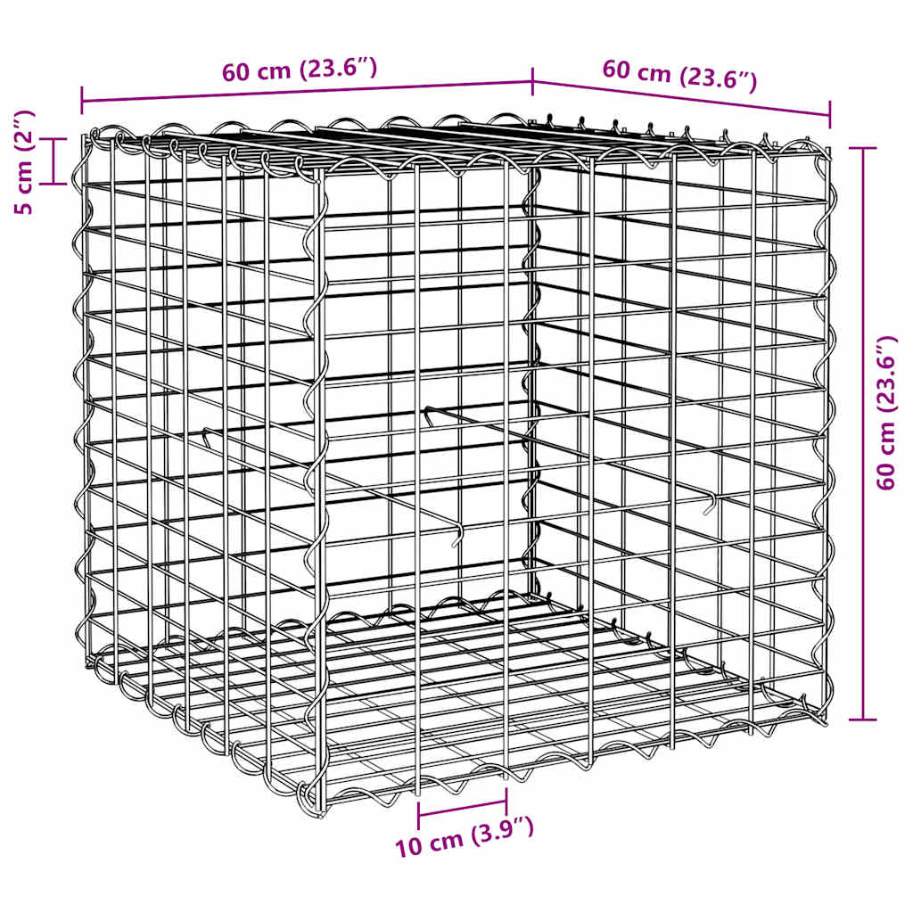 Gabbione Letto Rialzato a Cubo in Filo di Acciaio 60x60x60 cm | homemem39