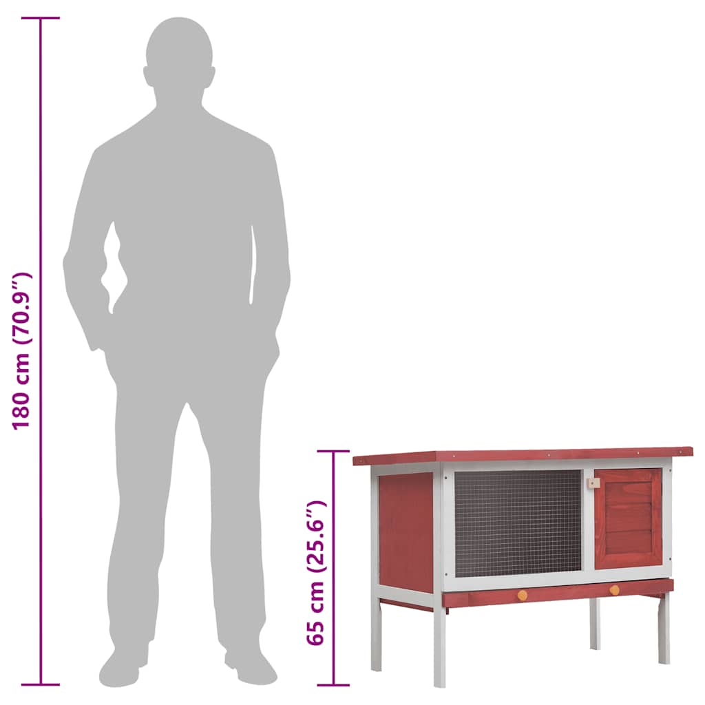 Conigliera per Esterni con Piano Singolo Rossa in Legno - homemem39