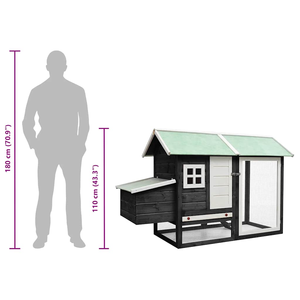Pollaio Grigio 170x81x110 cm in Legno Massello di Pino e Abete - homemem39