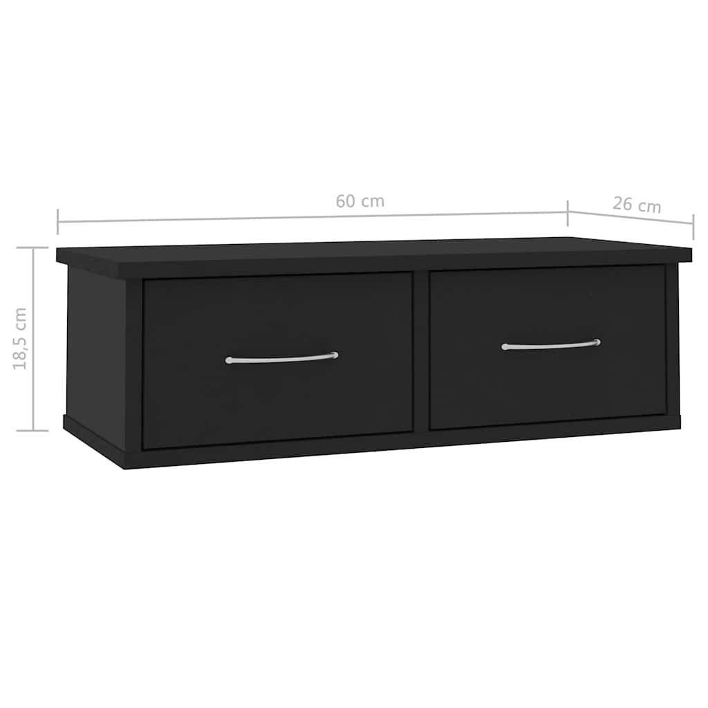 Scaffale con Cassetti a Parete Nero 60x26x18,5 cm Multistrato | homemem39
