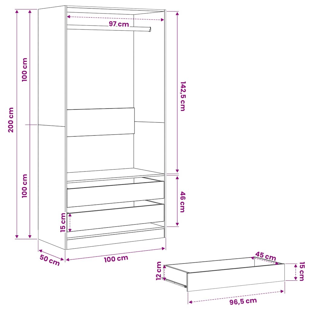 Armadio Nero 100x50x200 cm in Legno Multistrato