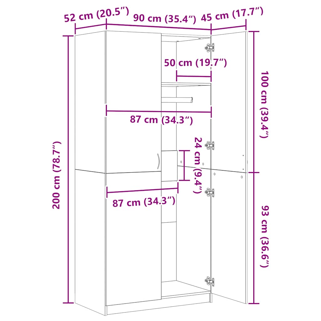 Armadio Bianco 90x52x200 cm in Legno Multistrato | homemem39