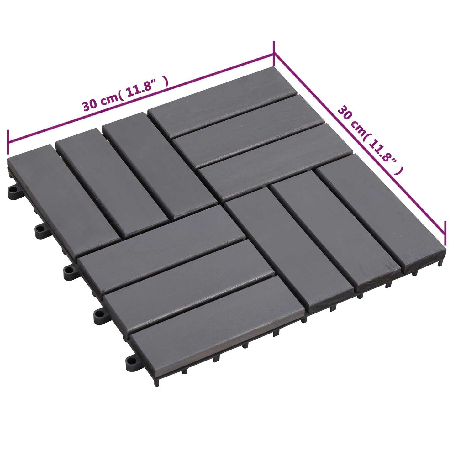 Piastrella per Decking 10 pcs Grigio 30 x 30 cm Legno di Acacia | homemem39