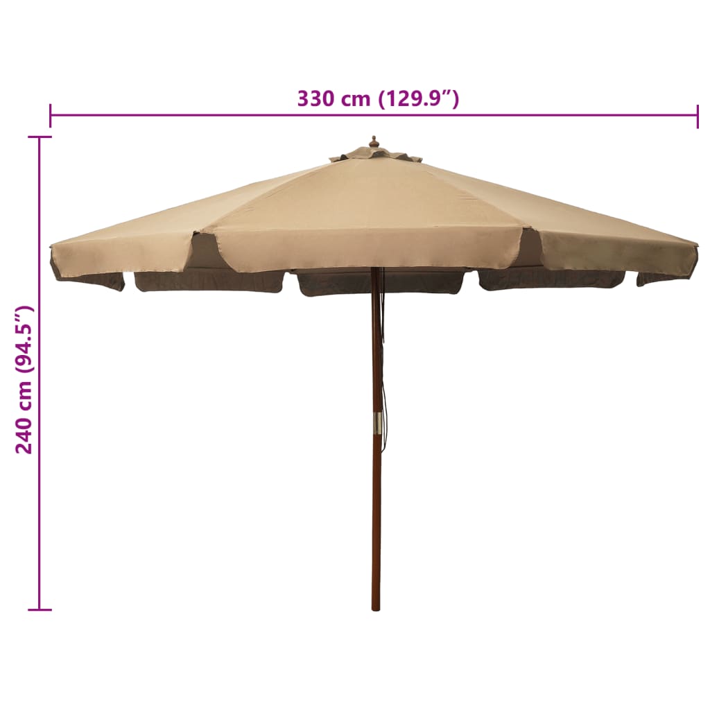 Ombrellone da Esterni con Palo in Legno 330 cm Grigio Talpa | homemem39