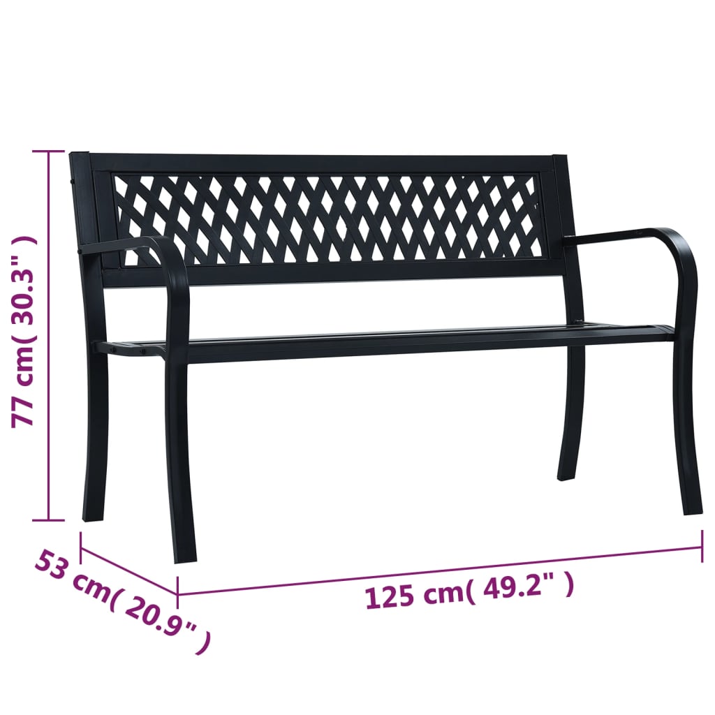 Panchina da Giardino 125 cm Nera in Acciaio - homemem39