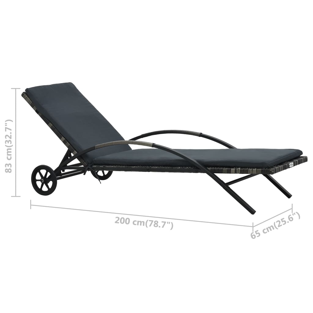 Lettino Prendisole con Cuscino e Ruote in Polyrattan Antracite | homemem39