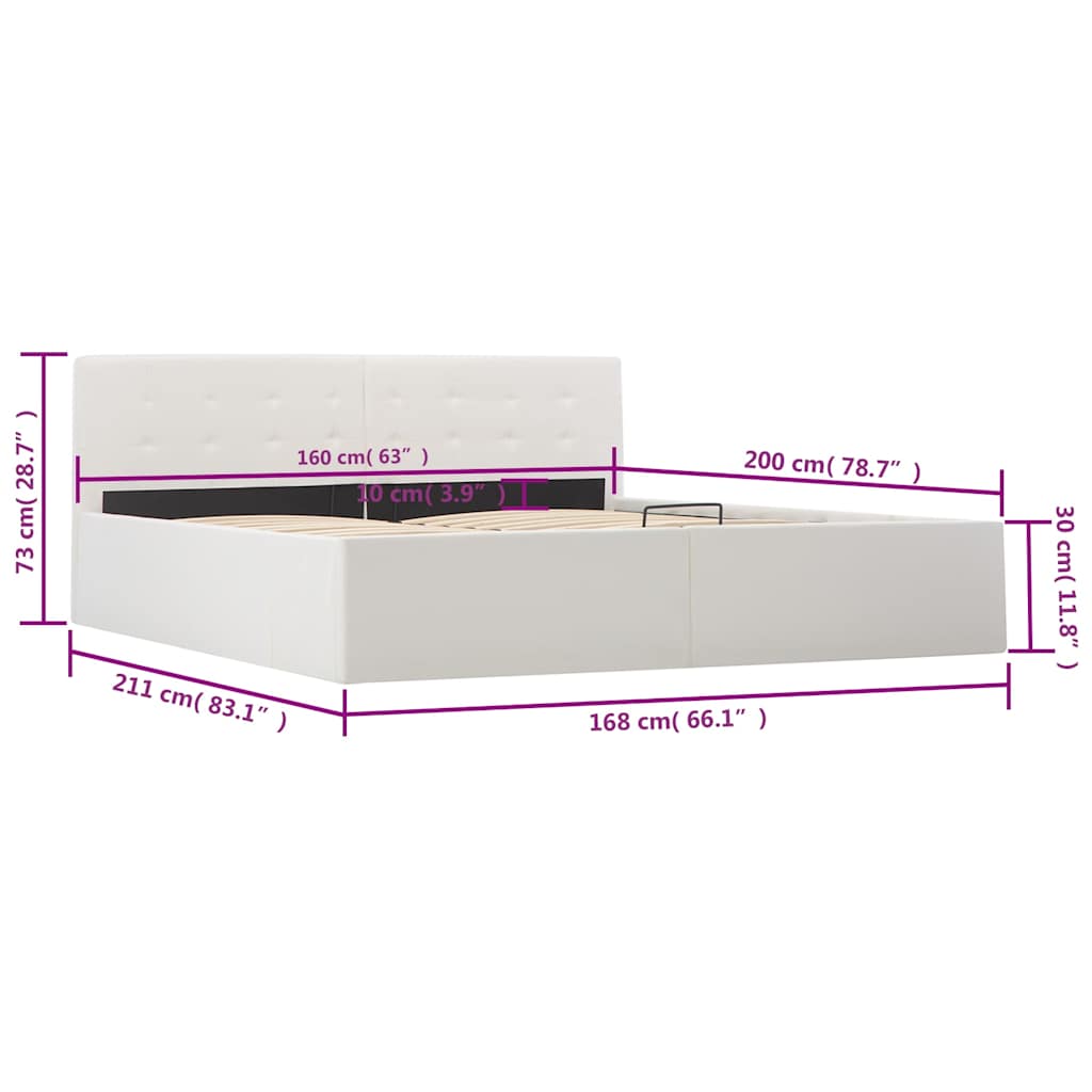 Giroletto con Contenitore Idraulico Bianco Similpelle 160x200cm