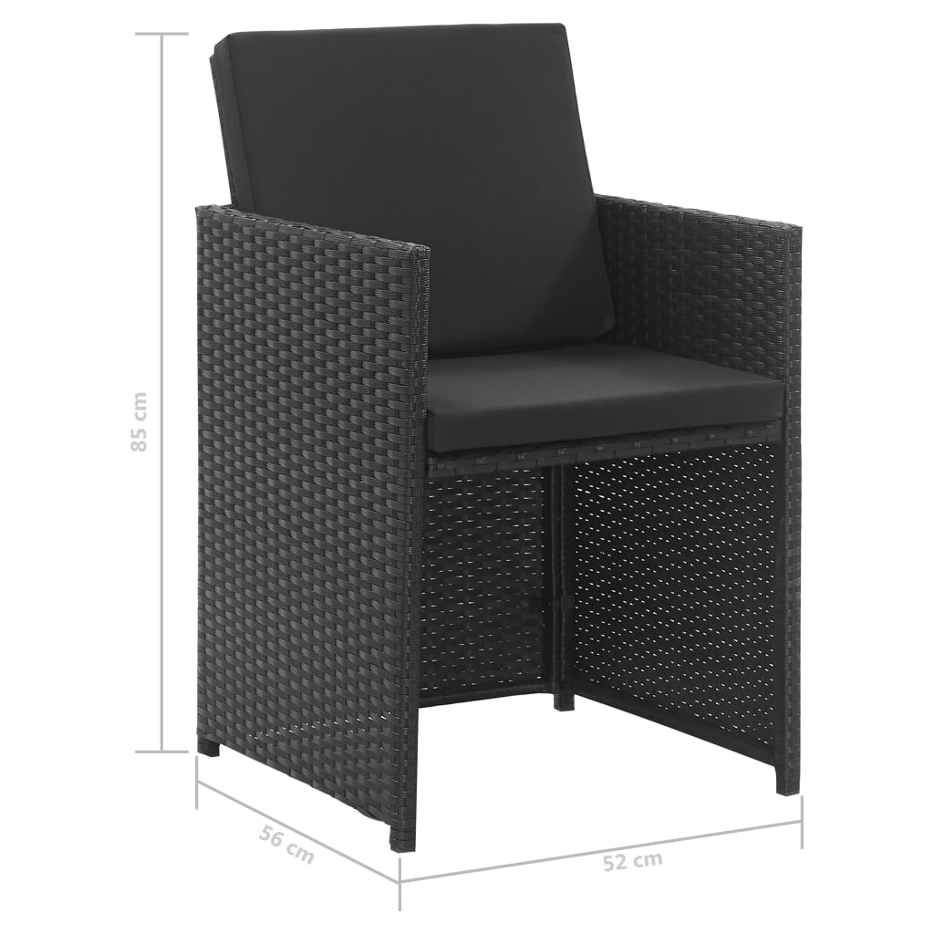 Set da Pranzo da Giardino 9 pz con Cuscini in Polyrattan Nero - homemem39