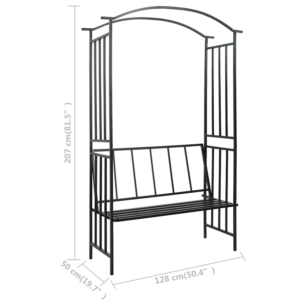 Arco da Giardino con Panca Nero 128x50x207 cm in Ferro | homemem39