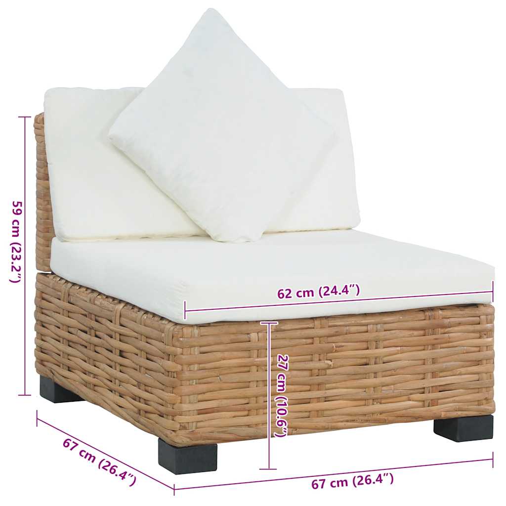 Divano Senza Braccioli con Cuscini in Rattan Naturale - homemem39