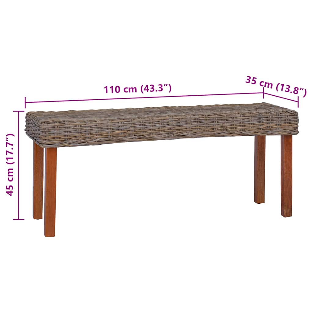 Panca 110 cm in Rattan Naturale Kubu e Massello di Mogano