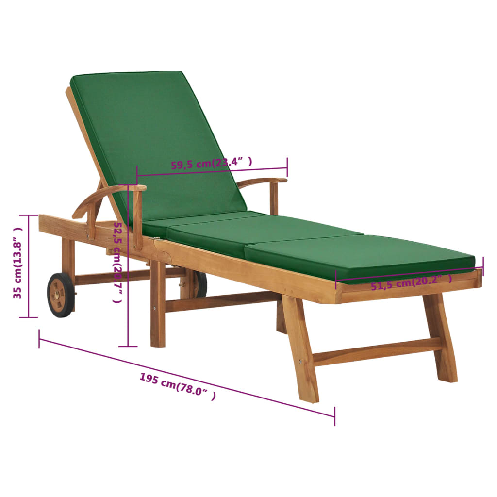 Lettino Prendisole con Cuscino in Massello di Teak Verde | homemem39