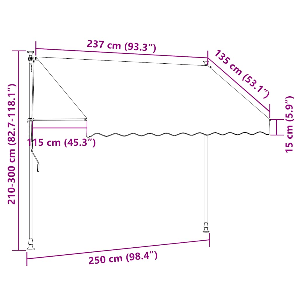 Tenda da Sole Retrattile Manuale con LED 250 cm Blu e Bianca - homemem39