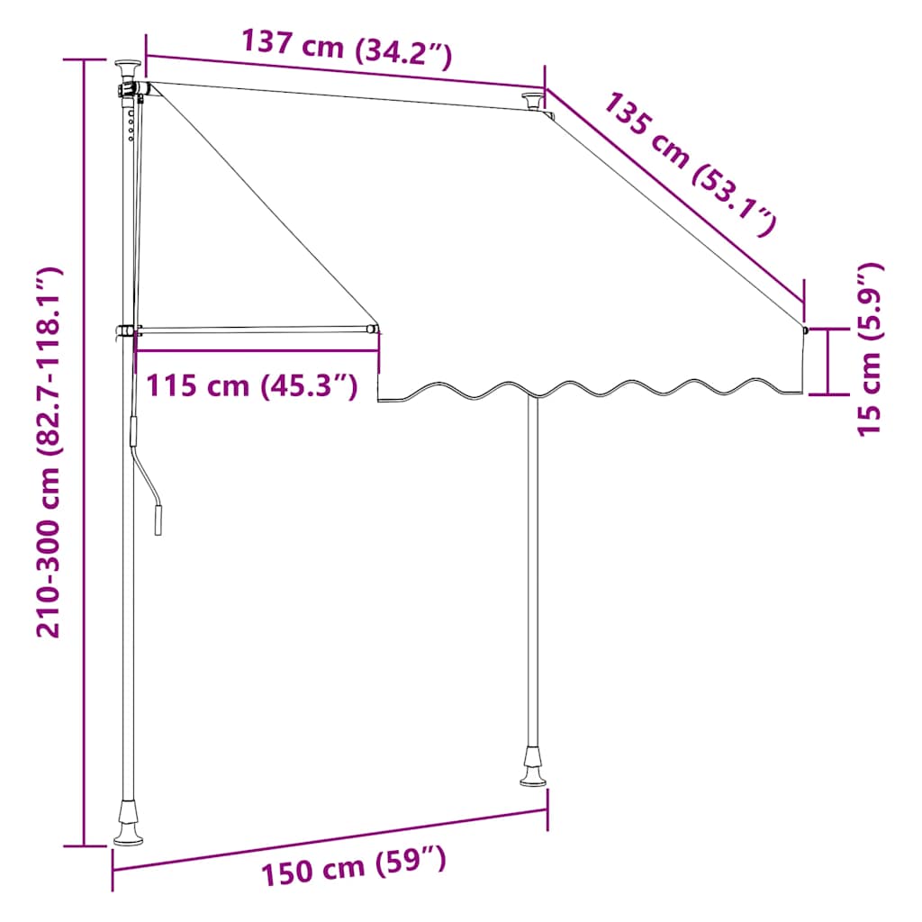 Tenda da Sole Retrattile Manuale con LED 150 cm Gialla e Blu | homemem39