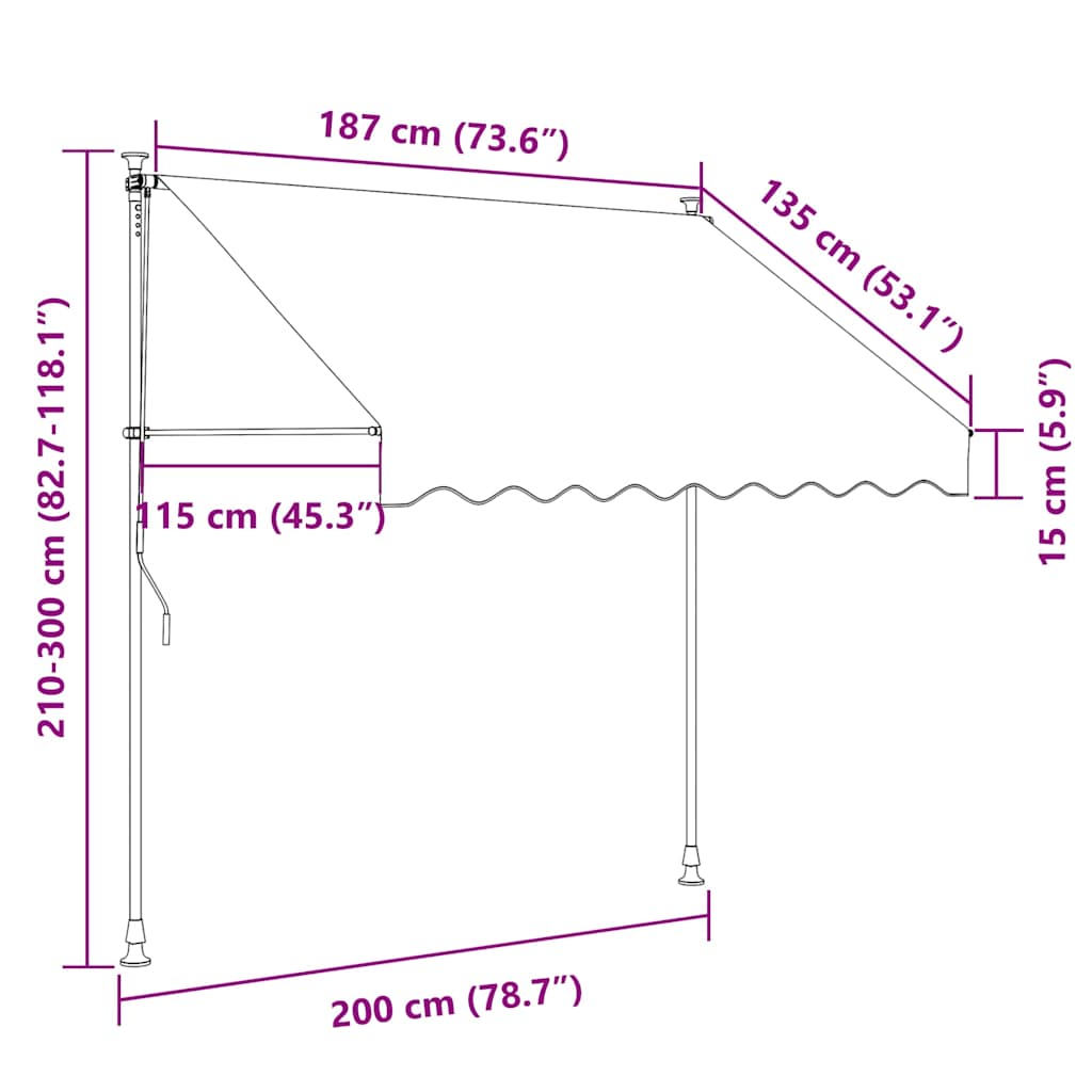 Tenda da Sole Retrattile Manuale LED 200 cm Bianca e Arancione