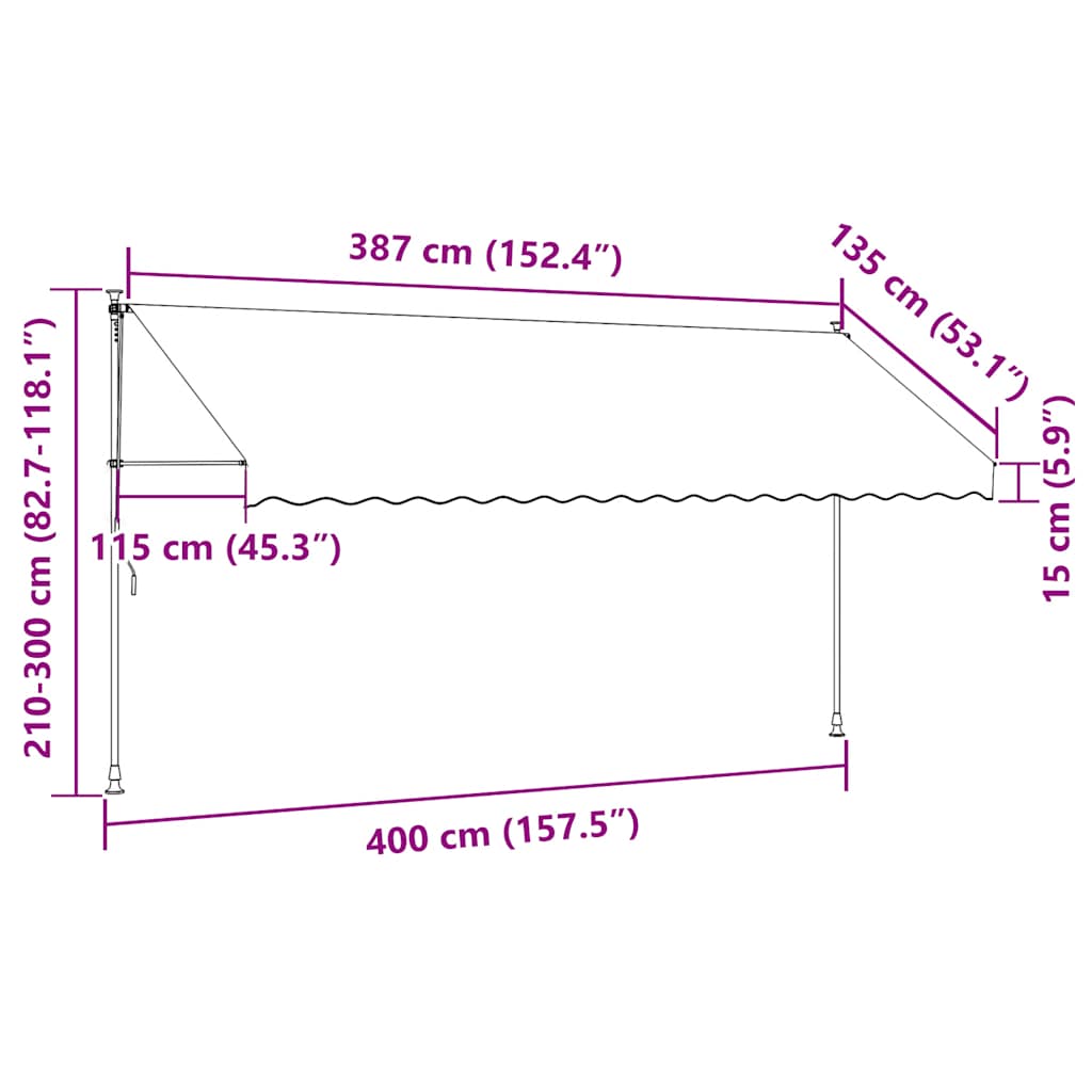 Tenda da Sole Retrattile Manuale LED 400 cm Bianca e Arancione - homemem39