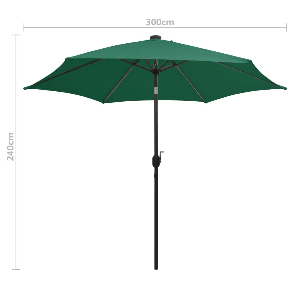 Ombrellone con Luci a LED e Palo Alluminio 300 cm Verde | homemem39