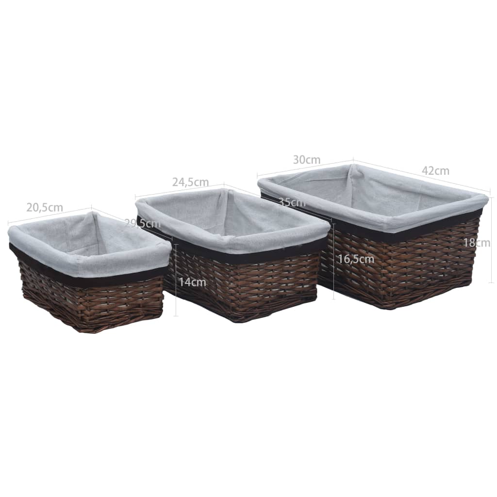 Set Cestini Impilabili 3 pz Marroni in Salice | homemem39