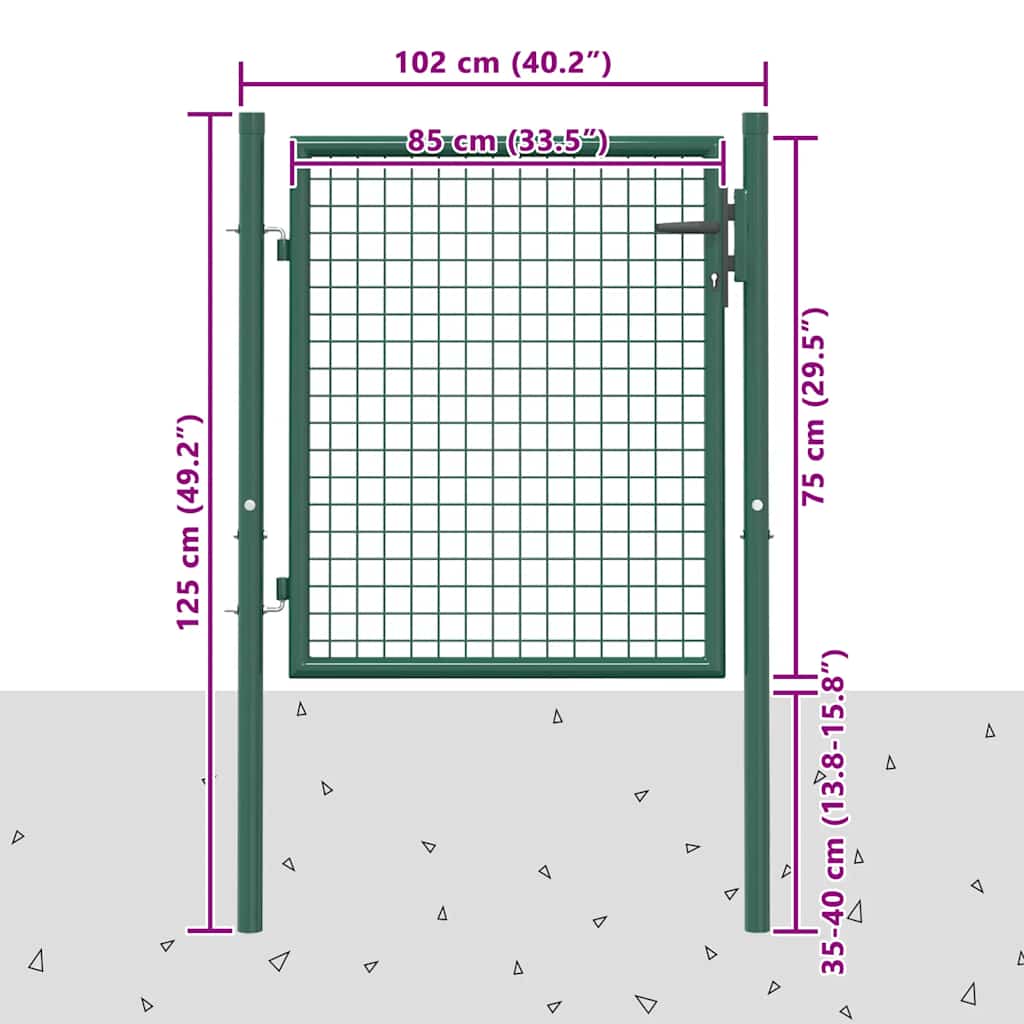 Cancello per Recinzione in Acciaio 100x75 cm Verde | homemem39