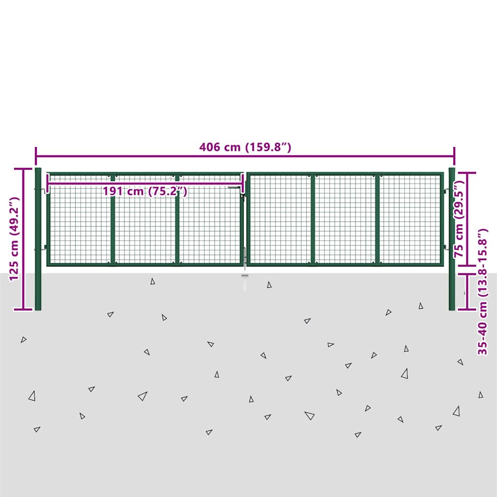 Cancello da Giardino in Rete di Acciaio 400x75 cm Verde | homemem39