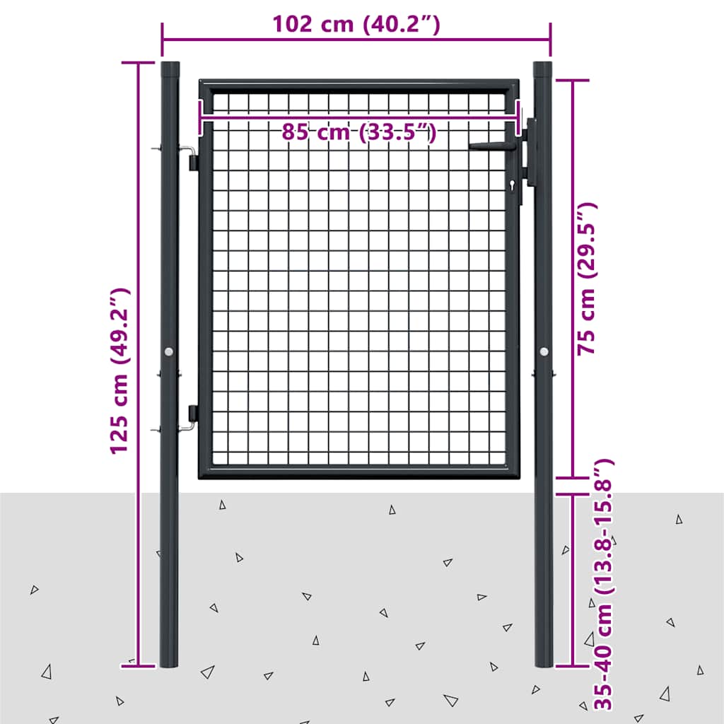 Cancello da Giardino in Rete di Acciaio Zincato 100x75 cm Grigio | homemem39