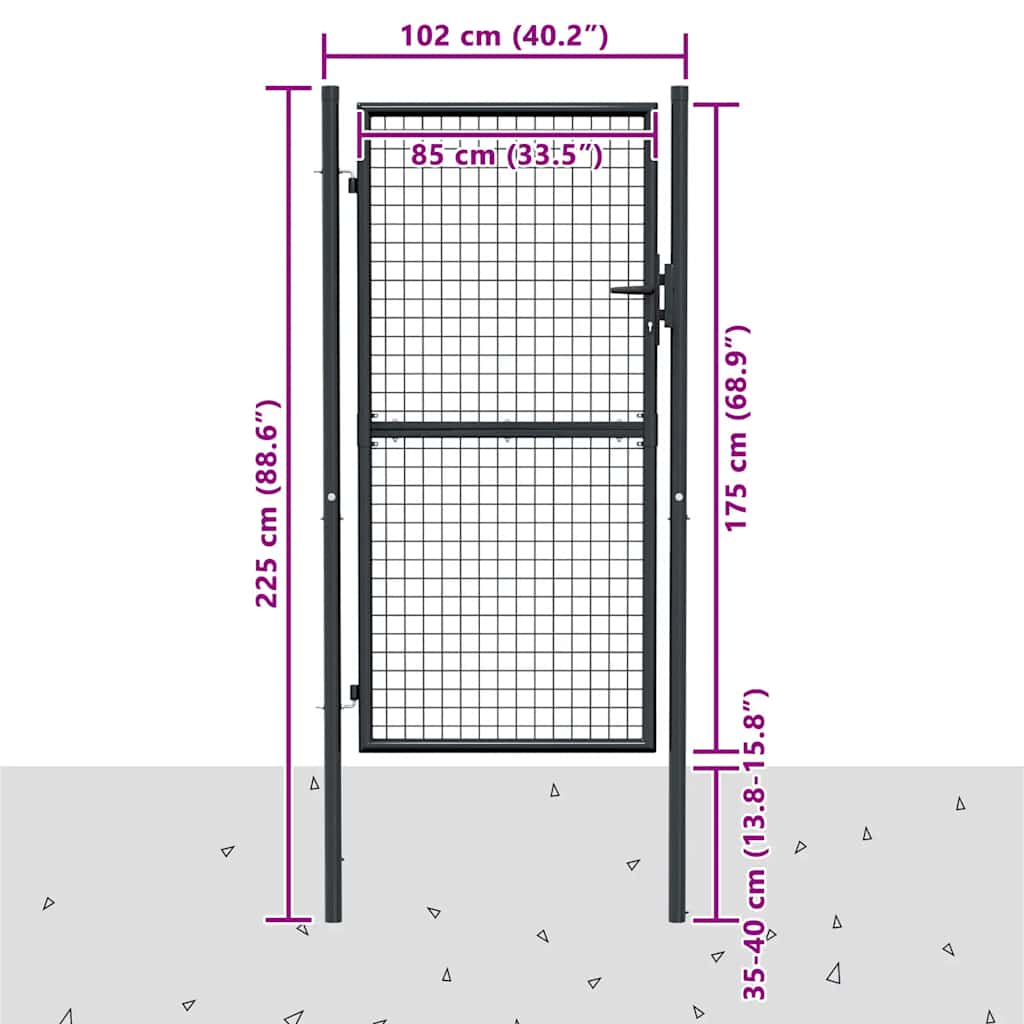 Cancello da Giardino in Rete di Acciaio Zincato 100x175 cm Grigio | homemem39
