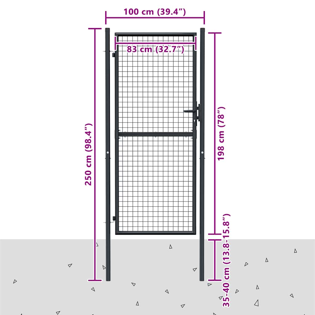 Cancello da Giardino in Rete di Acciaio Zincato 100x200 cm Grigio | homemem39