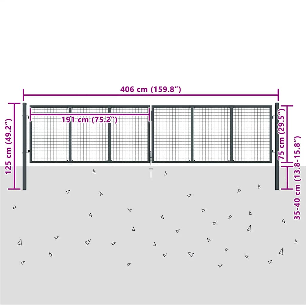Cancello da Giardino in Rete di Acciaio Zincato 400x75 cm Grigio | homemem39