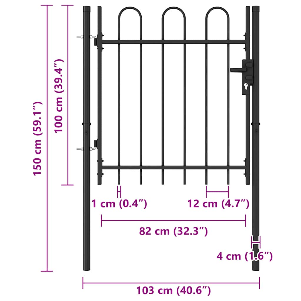 Cancello per recinzione BOXTEL porta singola con parte superiore ad arco in acciaio 1x1 m Nero | homemem39