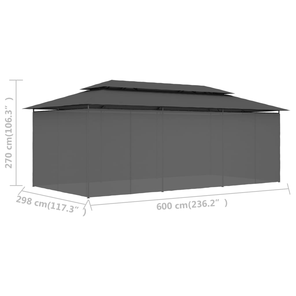 Gazebo con Tende 600x298x270 cm Antracite - homemem39