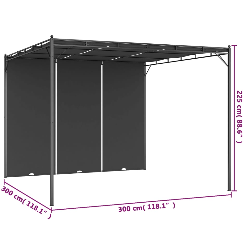 Gazebo da Giardino con Tenda Laterale 3x3x2,25 m Antracite | homemem39