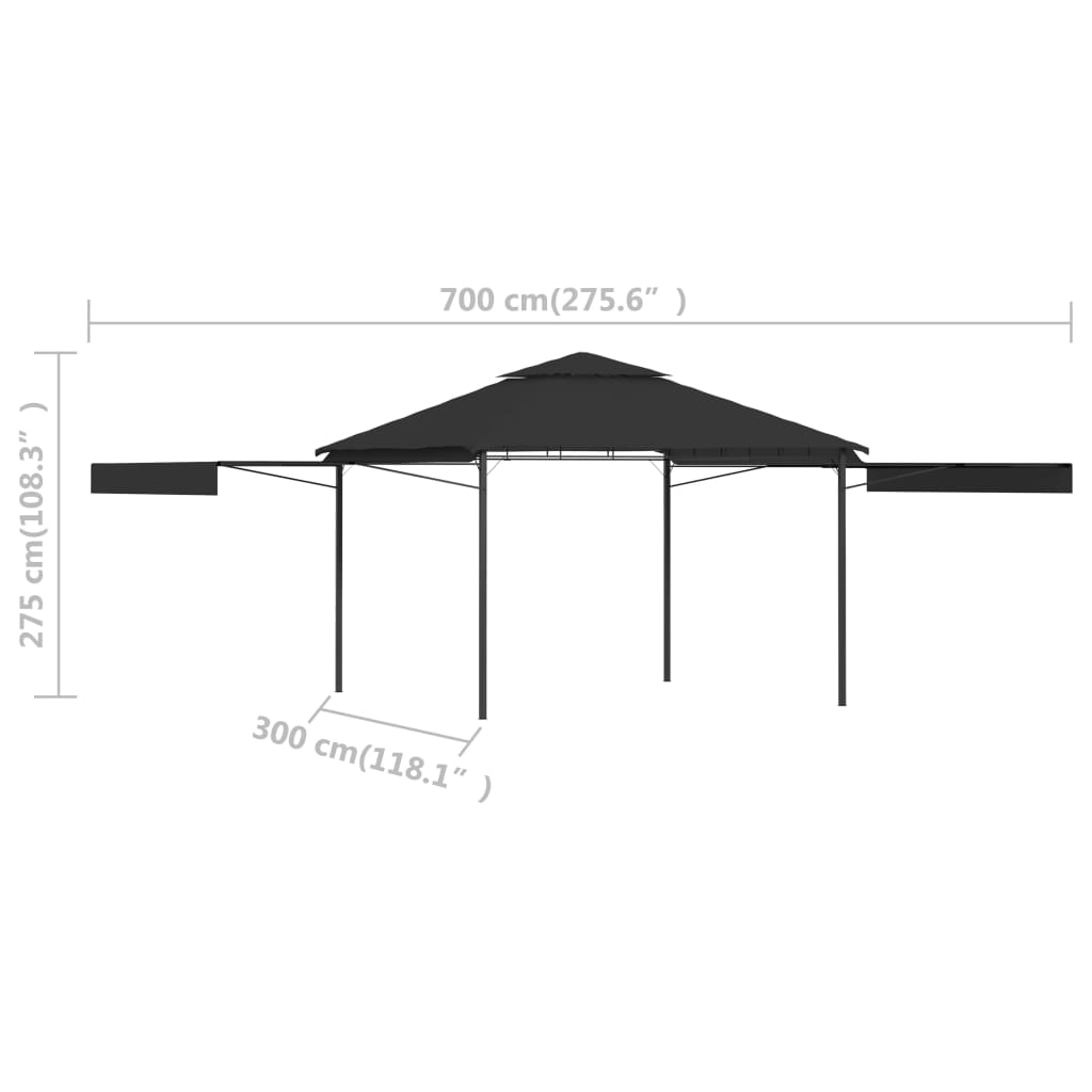 Gazebo Tetto Doppio Estendibile 3x3x2,75 m Antracite 180 g/m² - homemem39