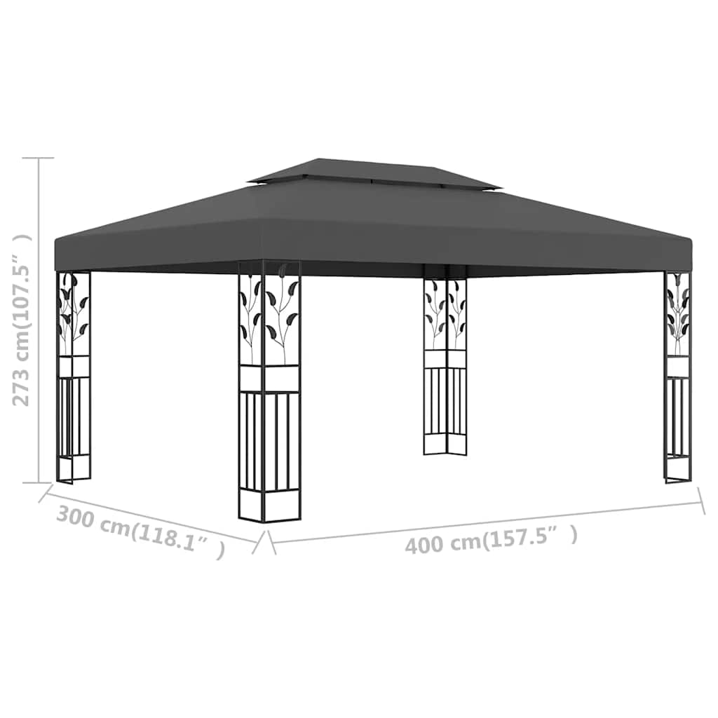 Gazebo con Tetto Doppio 3x4 m Antracite | homemem39