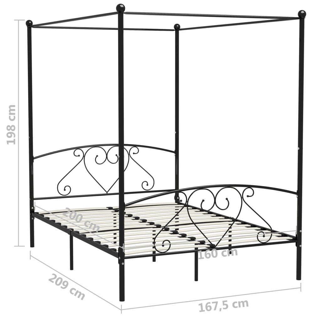 Giroletto Baldacchino senza Materasso Nero 160x200 cm Metallo | homemem39
