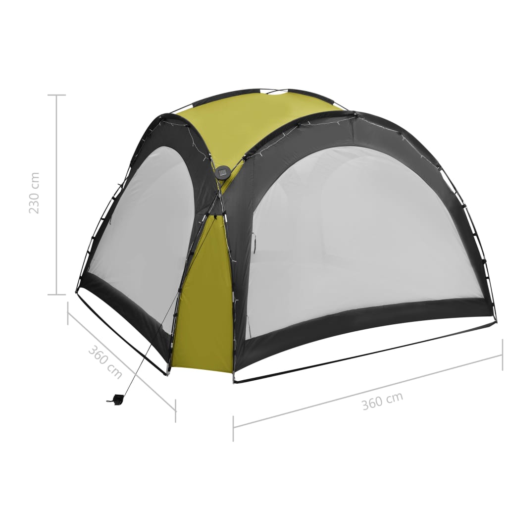 Tenda per Feste con LED e 4 Pareti 3,6x3,6x2,3 m Verde - homemem39