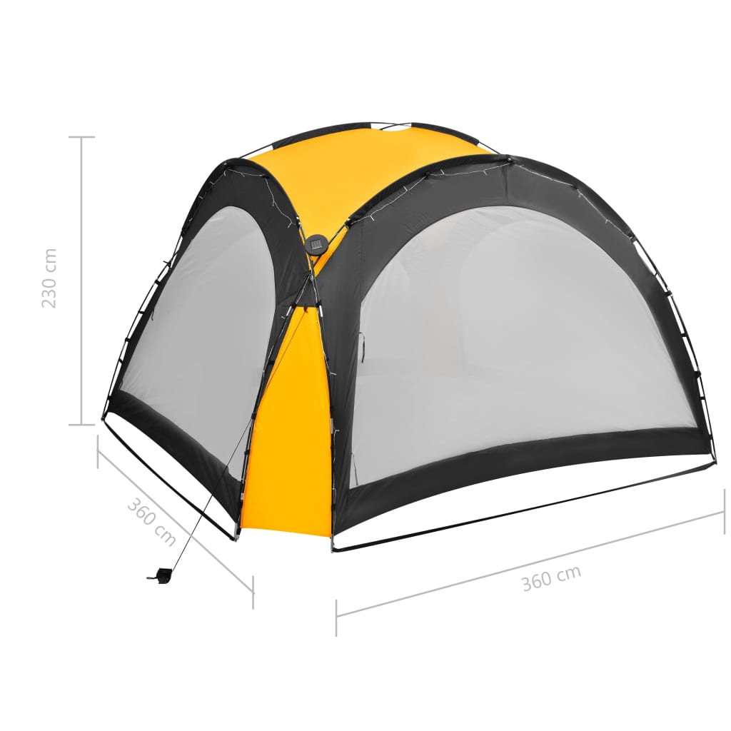 Tenda per Feste con LED e 4 Pareti 3,6x3,6x2,3 m Gialla | homemem39