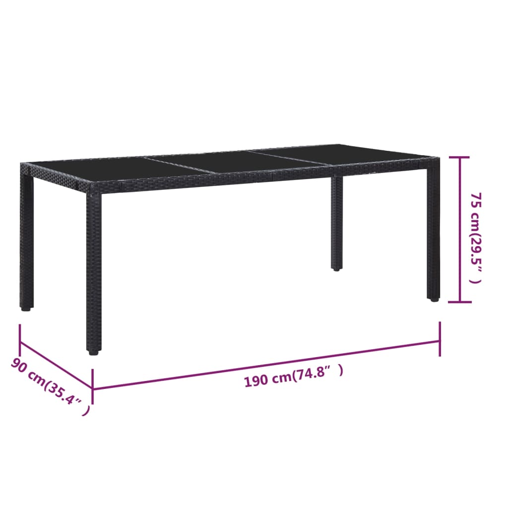 Set da Pranzo da Giardino 9 pz in Polyrattan Nero | homemem39