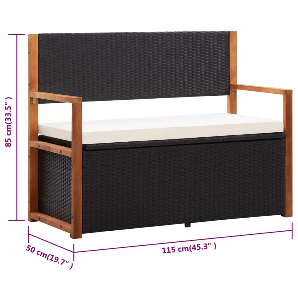 Cassapanca 115 cm in Polyrattan e Legno Massello di Acacia Nero - homemem39