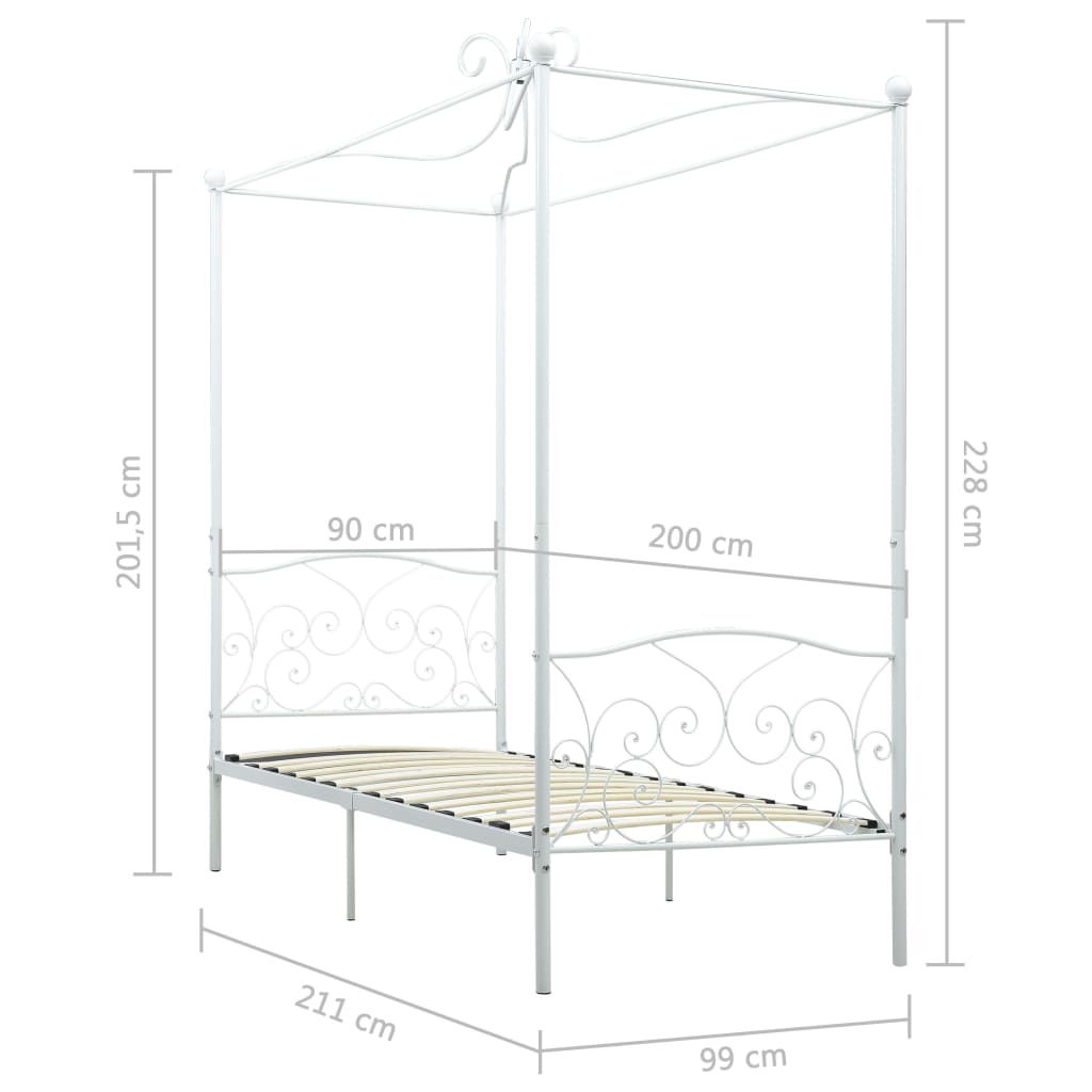 Letto a Baldacchino Bianco in Metallo 90x200 cm | homemem39
