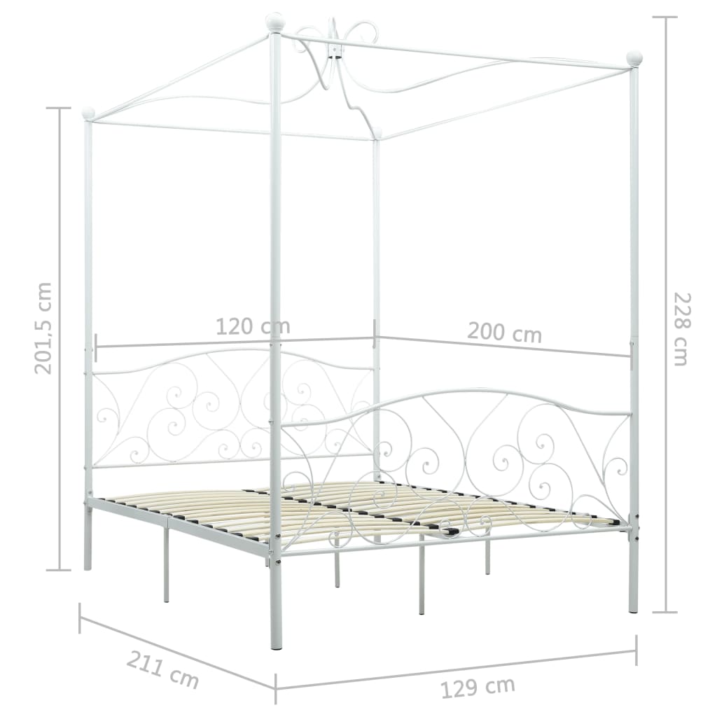 Letto a Baldacchino Bianco in Metallo 120x200 cm | homemem39